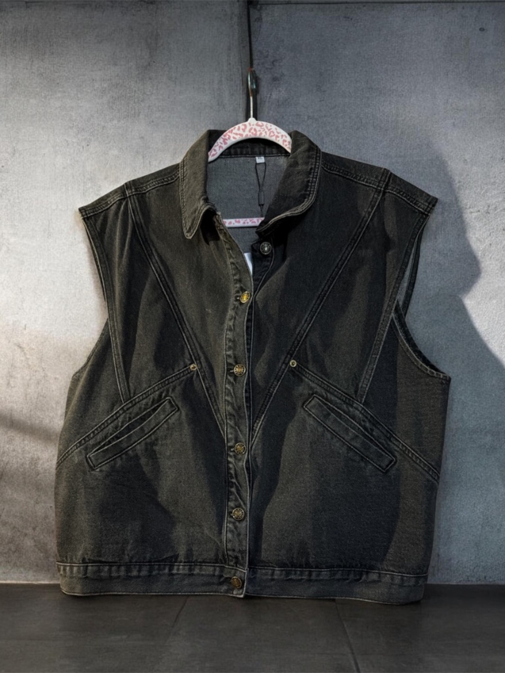 Women's black denim vest
